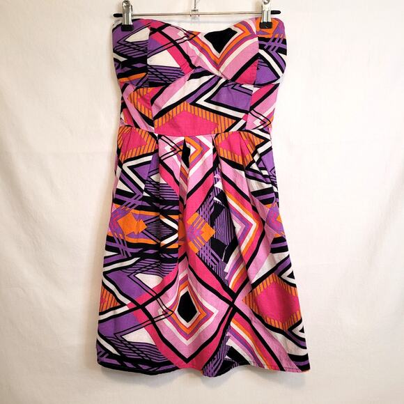 Derek Heart Y2K Strapless A-Line Mini Dress Multicolor Pink Geometric Large - Picture 1 of 9